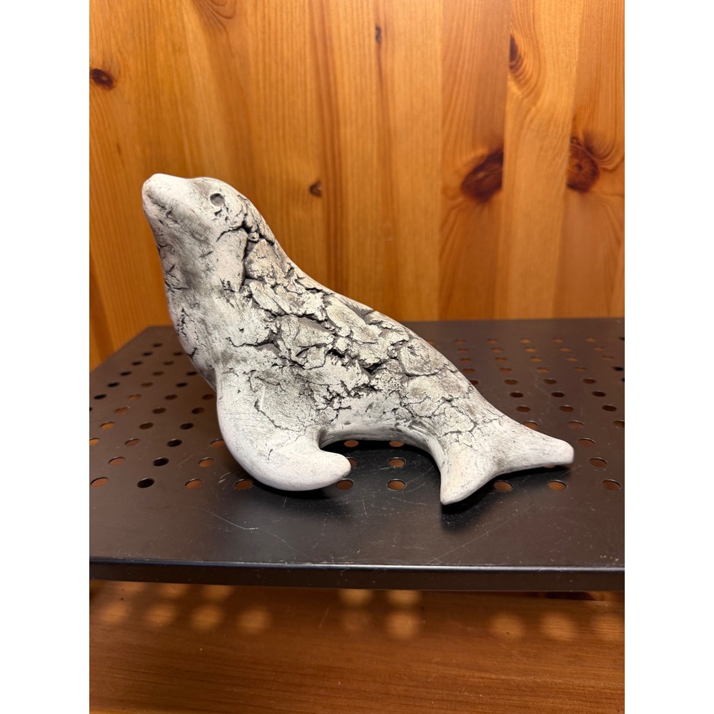 Signed Studio Art Seal Sea Lion Figurine Textured Gray Sculpture 6"